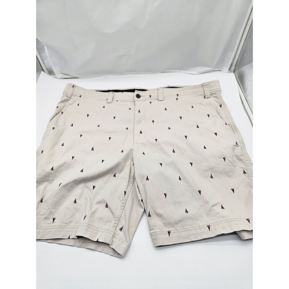 Foundry  Flat Front Chino Shorts Men Size 50  All Over Print Boat Cotton Stretch